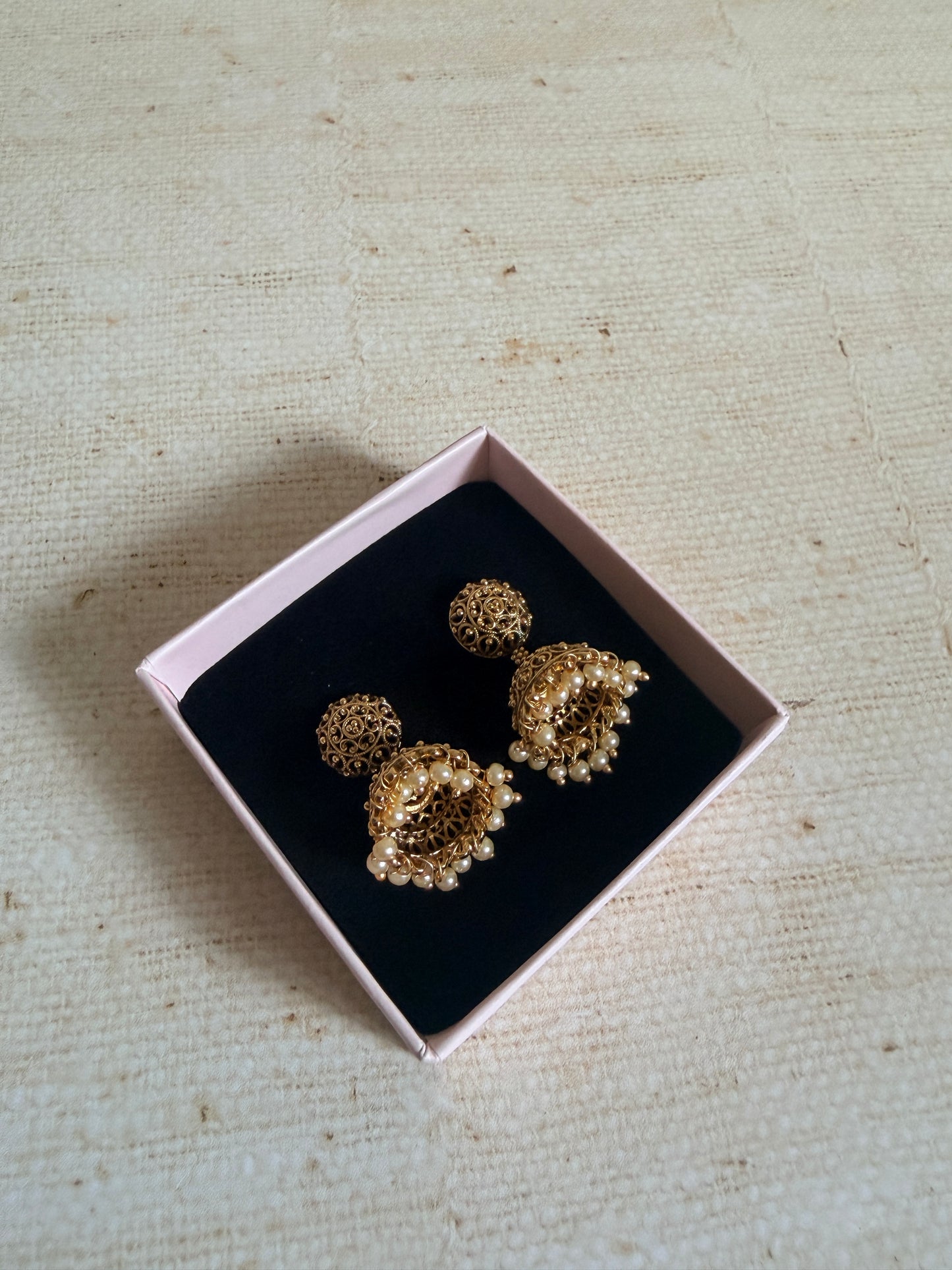 Gold Plated Small Jhumki Earrings (ST1216) (Pearl)