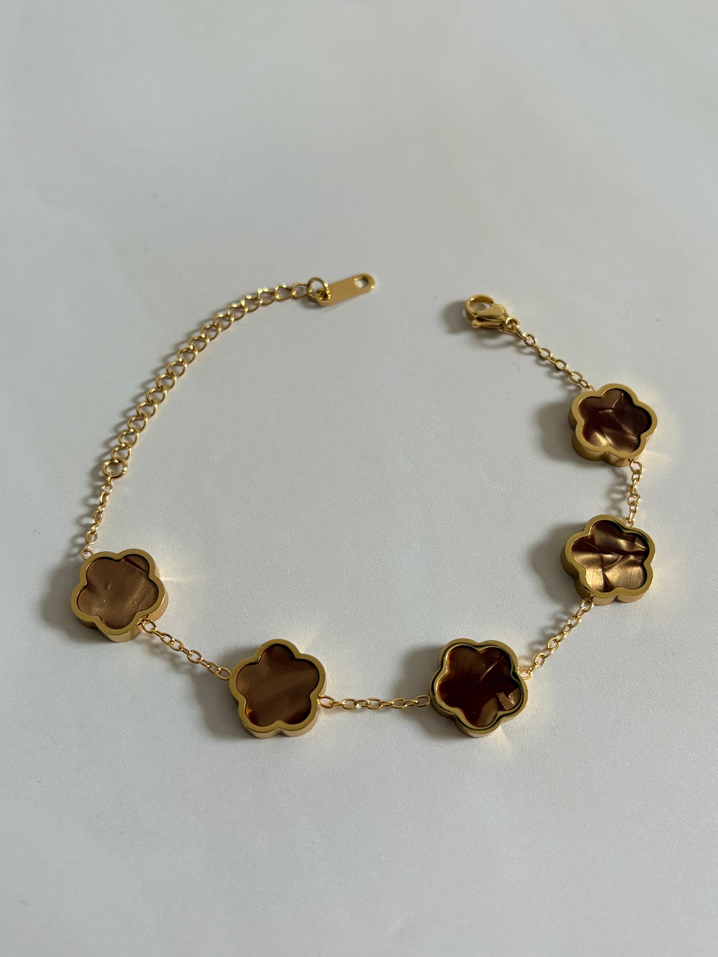 Five Leaf Clover Bracelet (ST863) (Gold Brown)