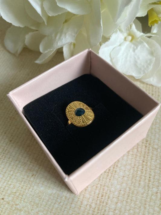 18K Gold Plated Adjustable Ring (ST1009) (Emerald)