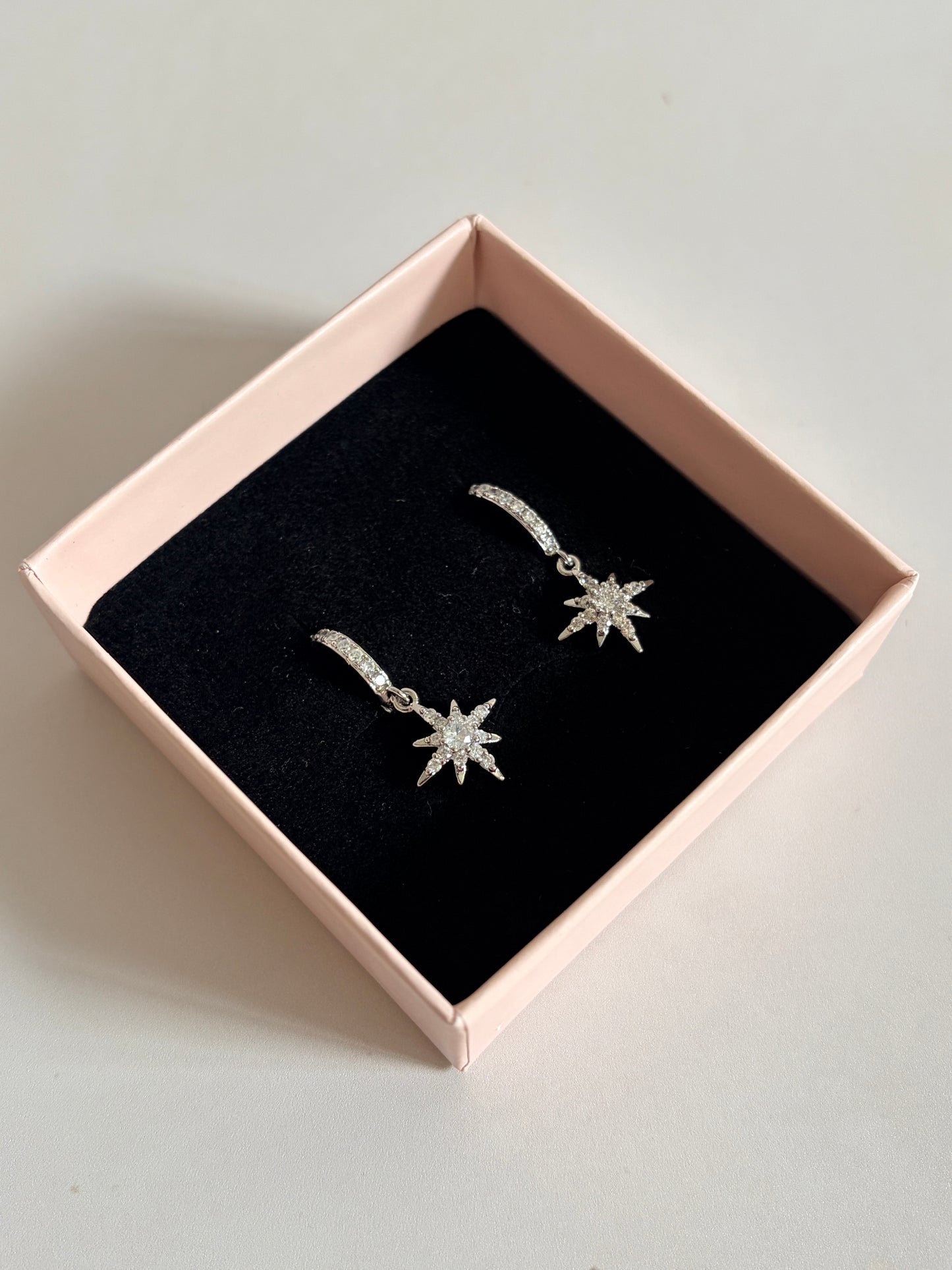 Silver Dangle Star Hoop Earrings (ST1255)