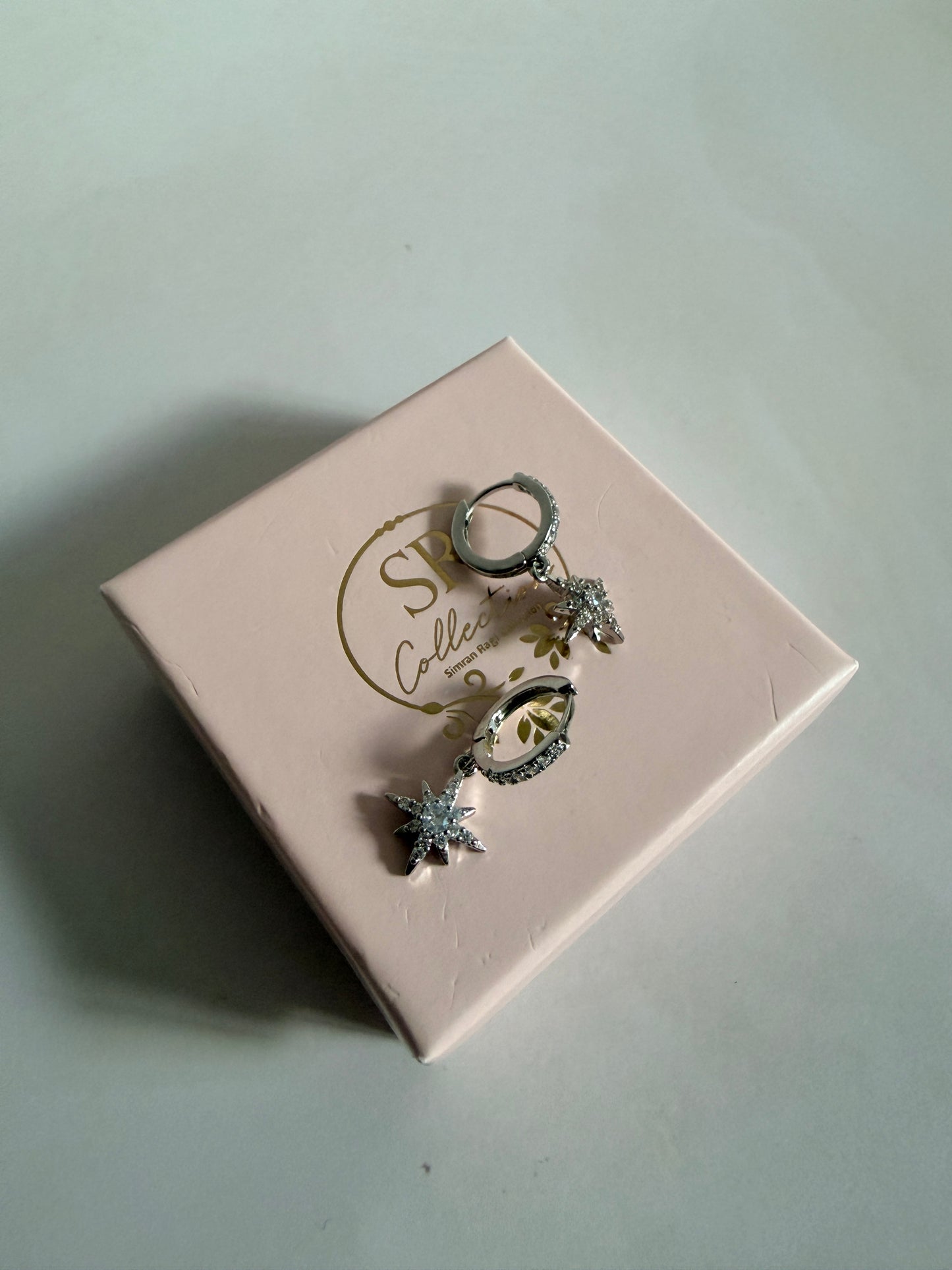 Silver Dangle Star Hoop Earrings (ST1255)