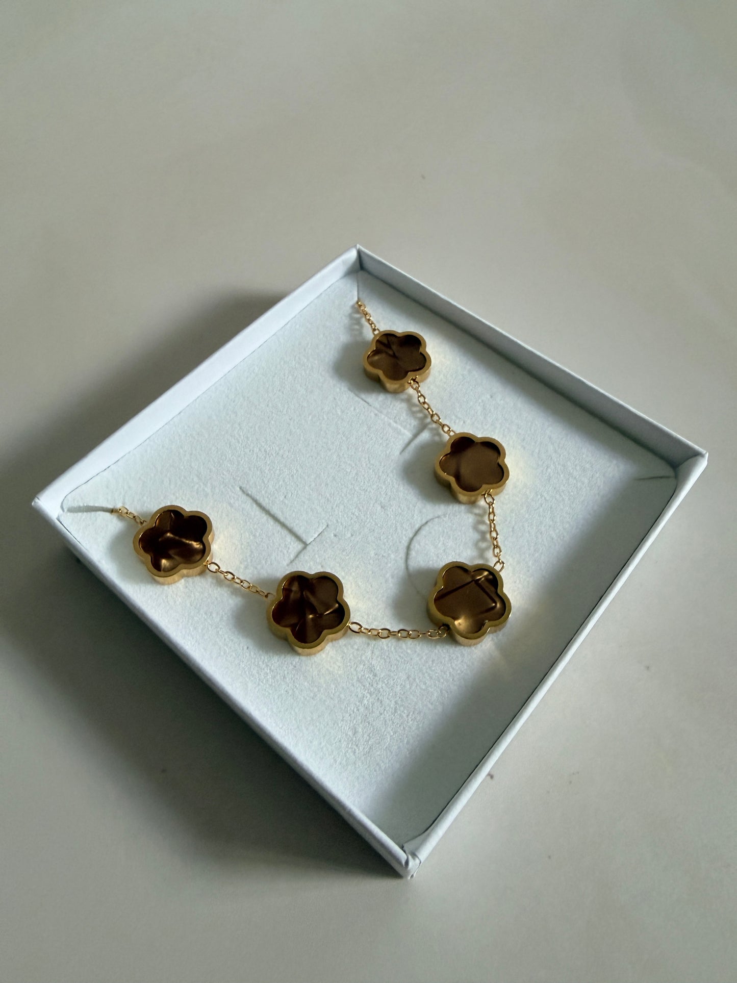 Five Leaf Clover Bracelet (ST863) (Gold Brown)