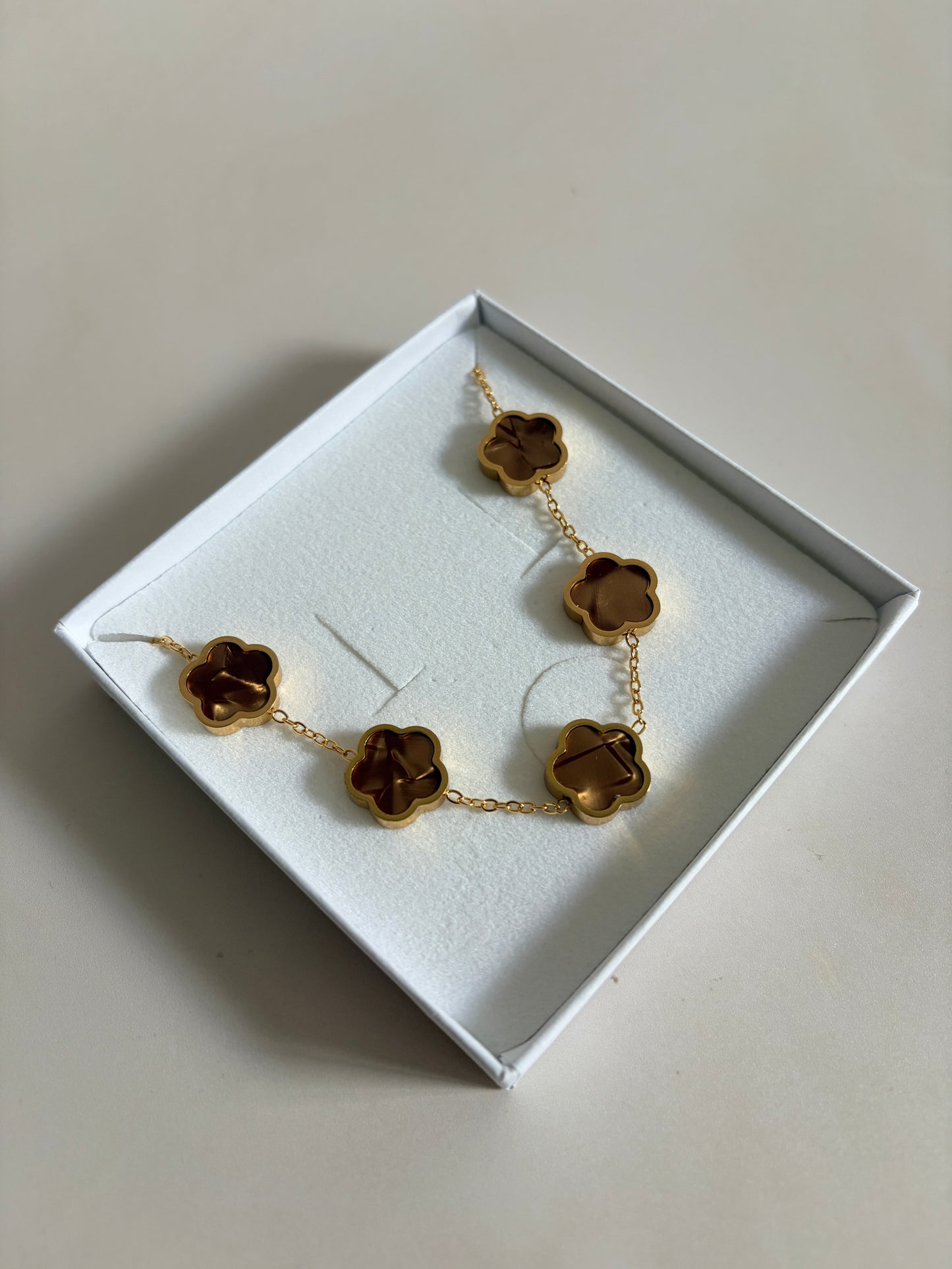 Five Leaf Clover Bracelet (ST863) (Gold Brown)