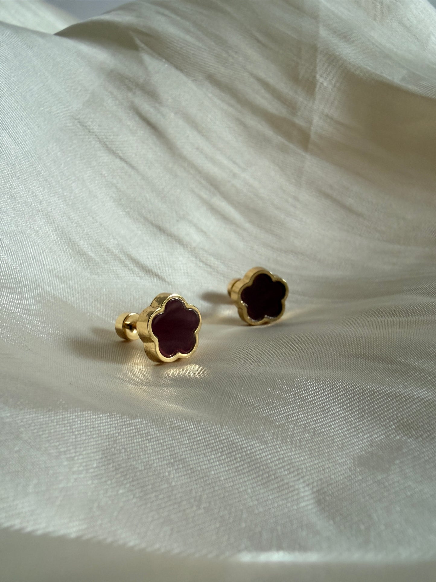 Brown Five Leaf Clover Stud Earrings (ST890)