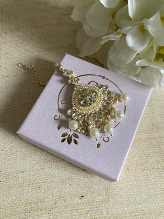 Gold Plated Kundan And Pearl Tikka (ST1015)