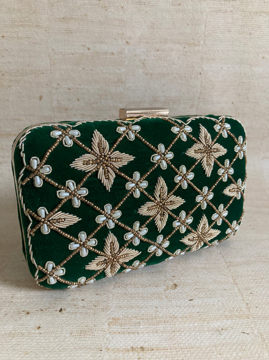 Reina Rectangular Velvet Clutch (Emerald Green) (ST135)