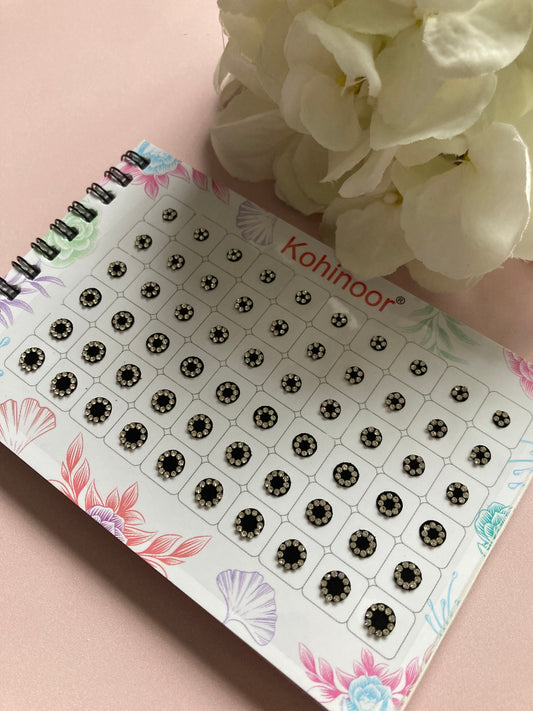 Black Silver And Antique Stone Border 5 Page 300 Bindi Booklet (ST1020)