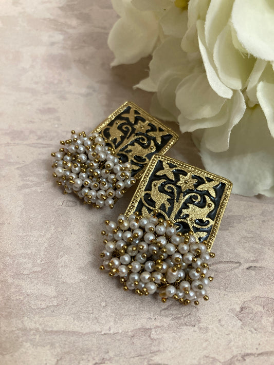 Mahira Meenakari Earrings (Black) (ST718)