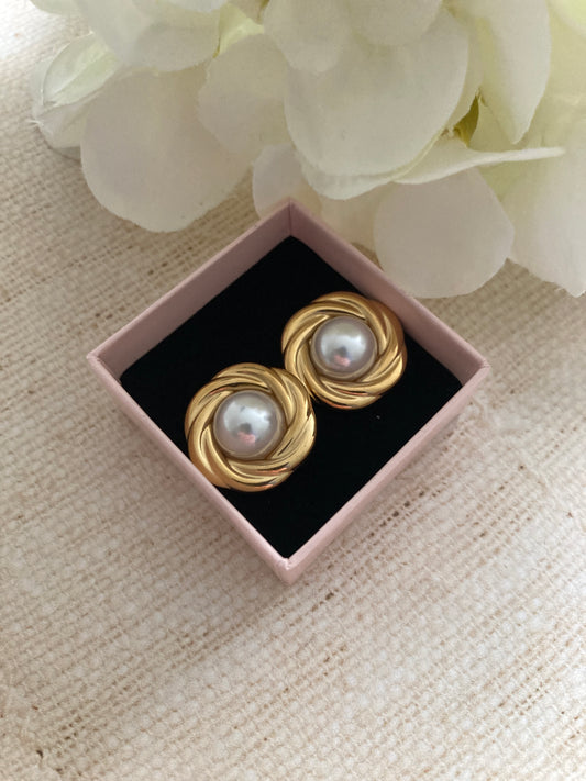 18K Gold Plated Pearl Chunky Stud Earrings (ST1026)