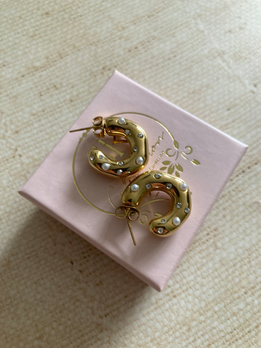 18K Gold Plated Pearl Chunky Hoop Earrings (ST1027)