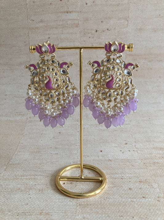 Purple Gold Plated Peacock Indian Earrings (ST1029)