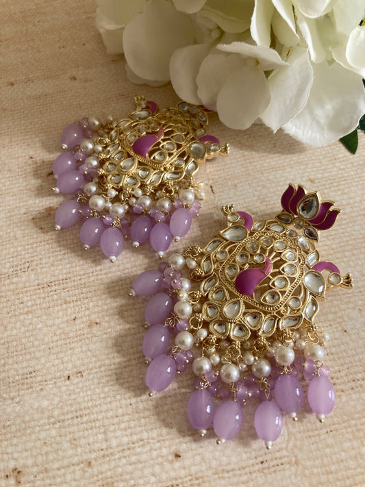 Purple Gold Plated Peacock Indian Earrings (ST1029)