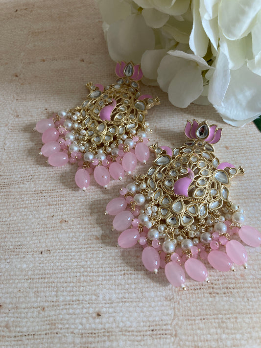Pink Gold Plated Peacock Indian Earrings (ST1029)