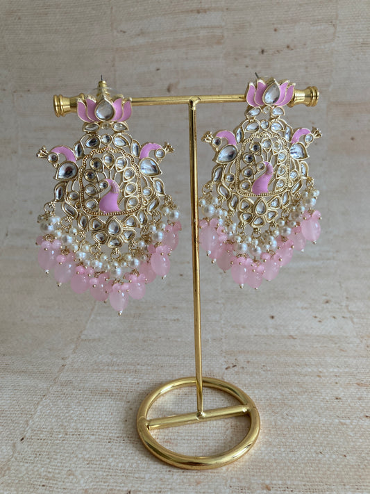 Pink Gold Plated Peacock Indian Earrings (ST1029)