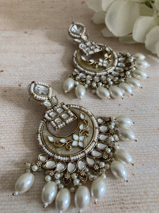 Sabeen White Antique Gold Chand Bali Indian Earrings (ST1030)