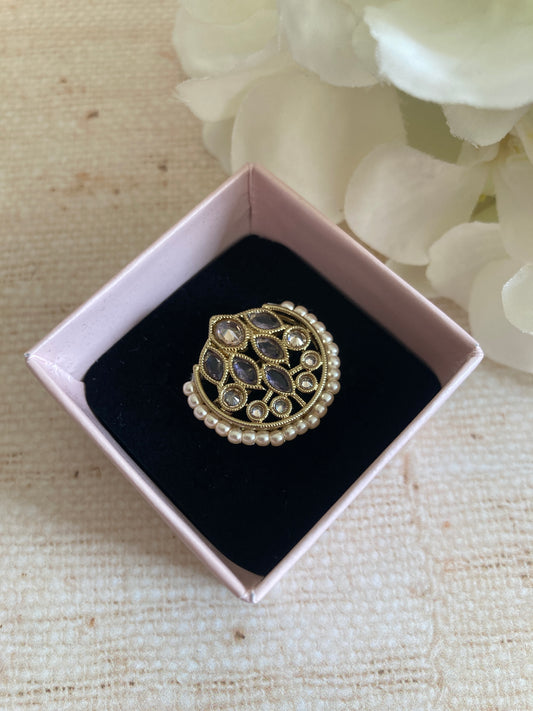 Purple Gold Kundan Adjustable Ring (ST1037)