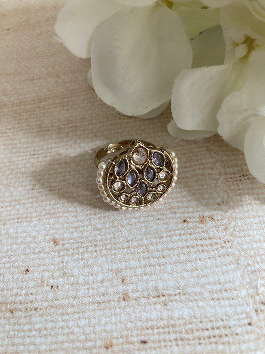 Purple Gold Kundan Adjustable Ring (ST1037)
