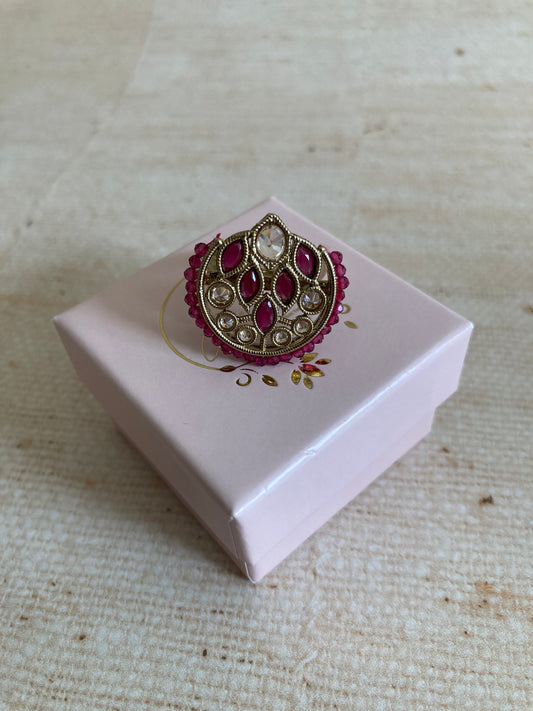 Hot Pink Gold Kundan Adjustable Ring (ST1037)