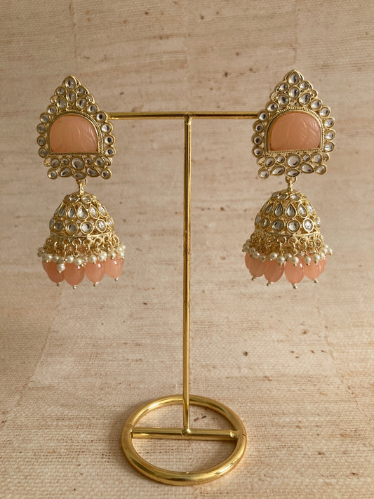 Peach Gold Kundan Jhumki Indian Earrings (ST1034)