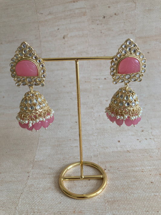 Pink Gold Kundan Jhumki Indian Earrings (ST1034)
