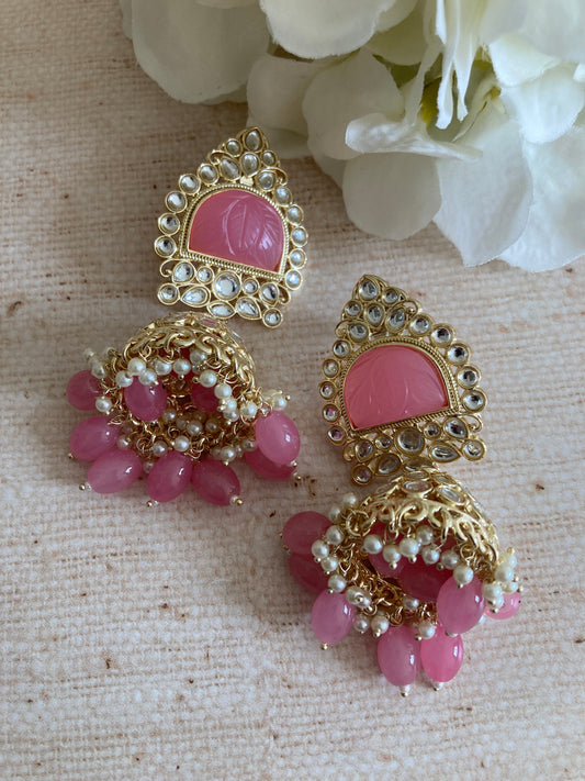 Pink Gold Kundan Jhumki Indian Earrings (ST1034)