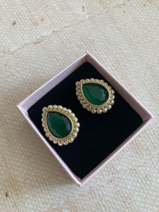 Maya Emerald Green Gold Stud Earrings (ST1035)