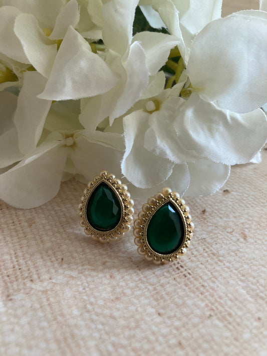 Maya Emerald Green Gold Stud Earrings (ST1035)