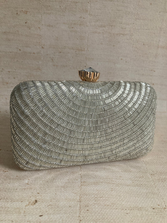 Adele (Rectangular Clutch) (Silver) (Flower Clasp) (ST291)