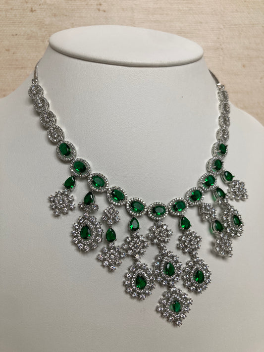 Emerald Green American Diamond Silver Set (ST1038)