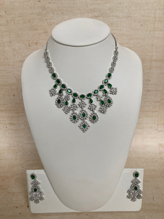 Emerald Green American Diamond Silver Set (ST1038)