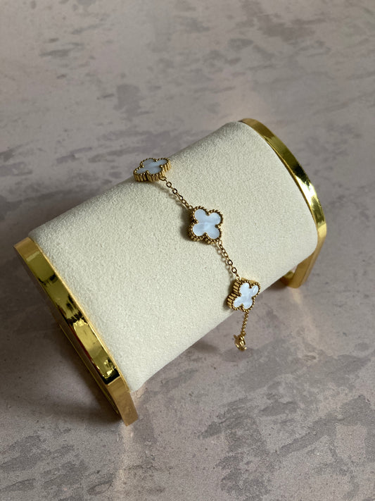 Gold White Clover Bracelet