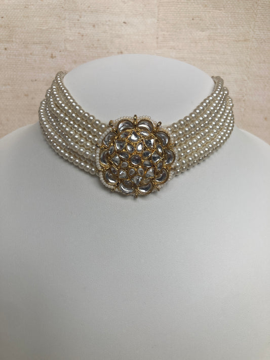 Navdeep Gold Plated Kundan And Pearl Choker Set (ST1049) (White)