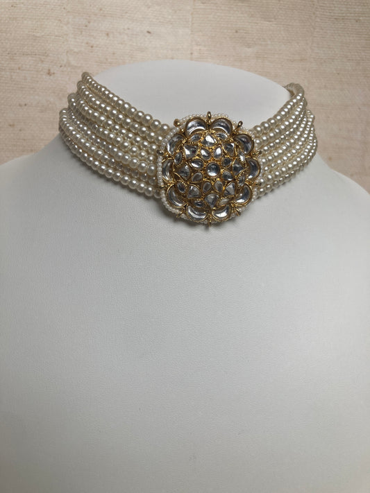 Navdeep Gold Plated Kundan And Pearl Choker Set (ST1049) (White)