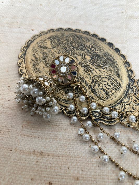 Gold Plated Mirror Jhumki Earrings With Detachable Kaanchain (ST1051)