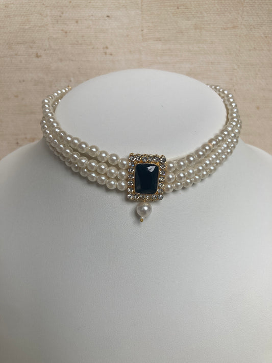 Safeena 18K Gold Plated Handcrafted Pearl Choker Set (ST793) (Black)