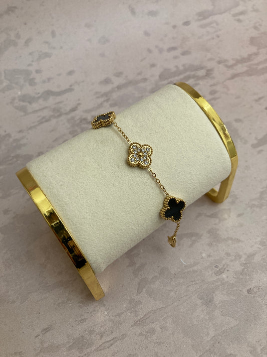 Christa 18K Gold Plated Clover Bracelet (ST838) (Black)