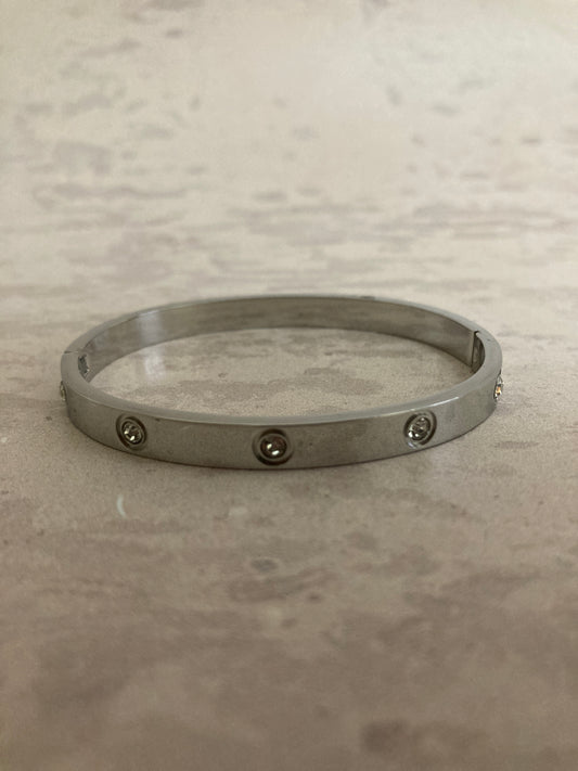 Stainless Steel Silver Zirconia Bangle (ST821)