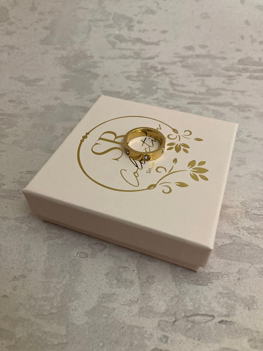 Luxury Stainless Steel Gold Zirconia Encrusted Ring (ST840)