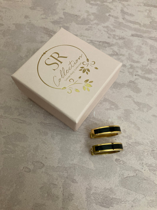 Gold Plated Colour Block Earrings (ST839) (Black)