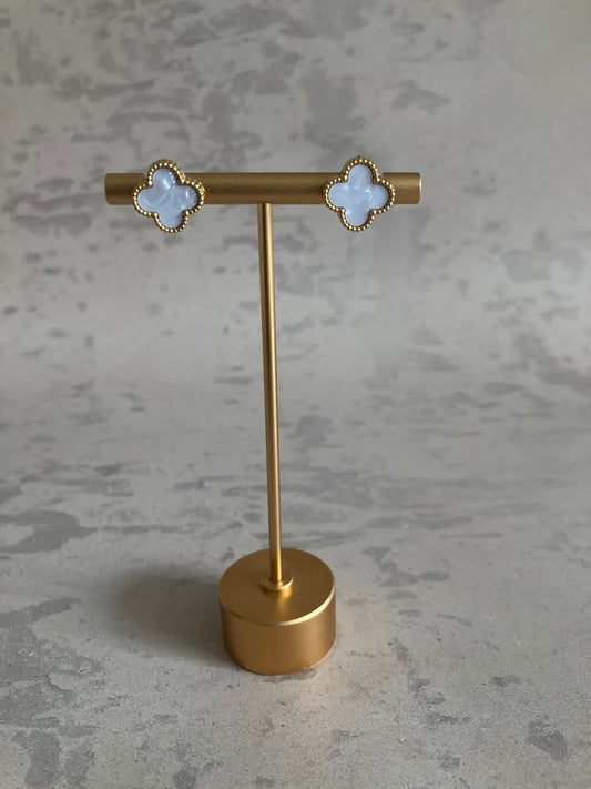 Clover Stud Earrings (ST814) (Gold White)