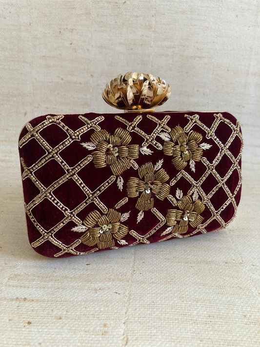 Jind (Rectangular Velvet Clutch) (Maroon) (ST1047)