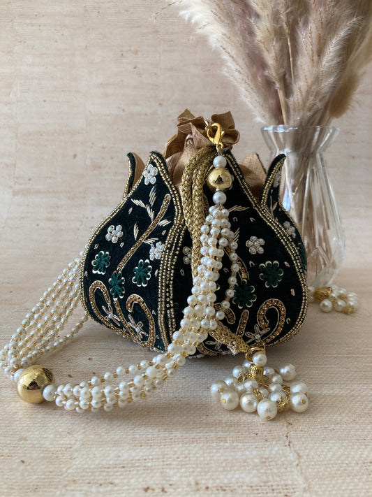 Anju (Potli Bag) (Velvet Emerald Green) (ST269)