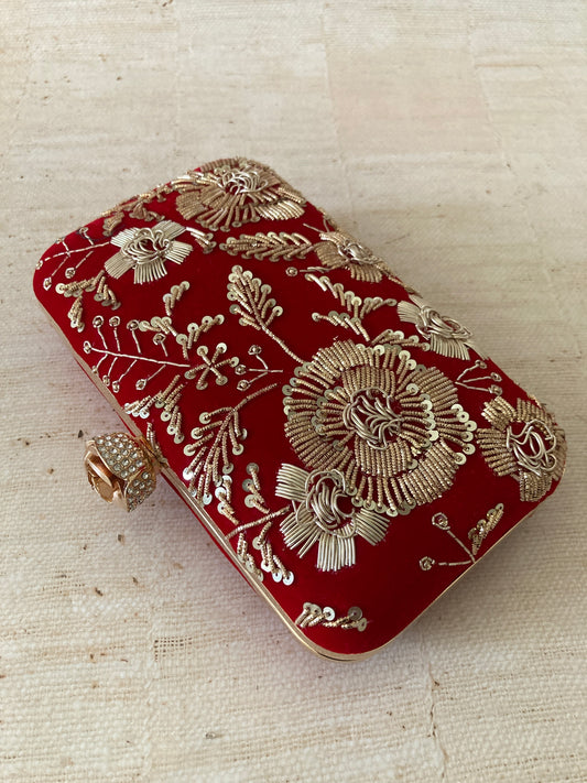 Faryal Handcrafted Velvet Clutch (Red)(ST139)
