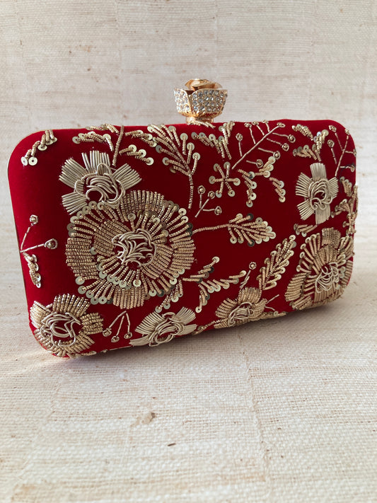 Faryal Handcrafted Velvet Clutch (Red)(ST139)