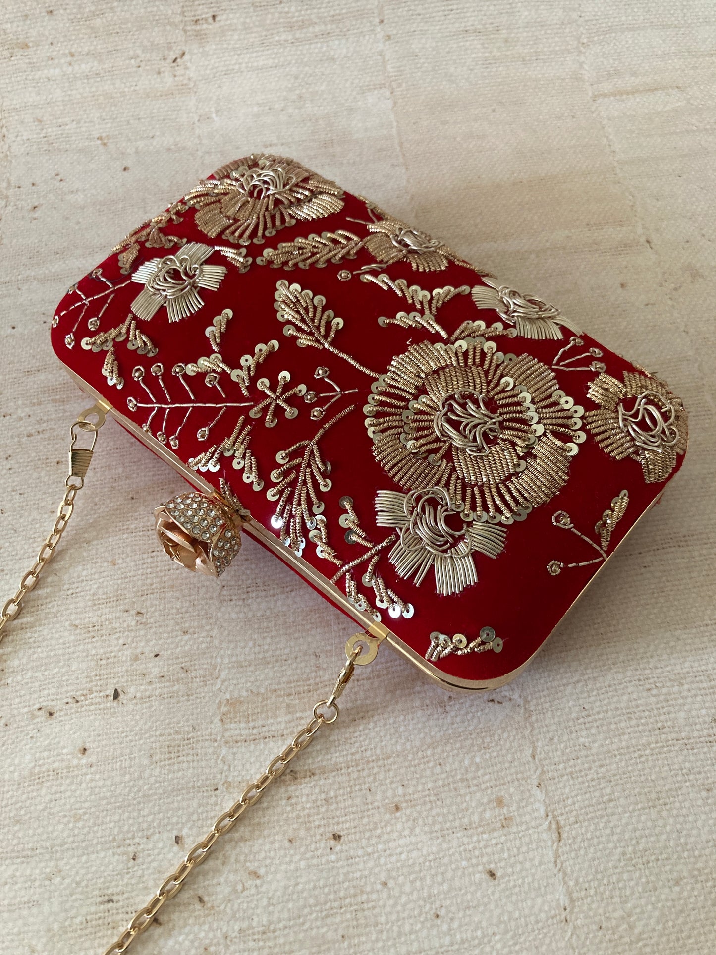Faryal Handcrafted Velvet Clutch (Red)(ST139)