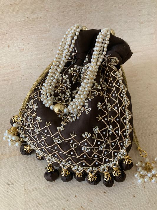 Aaliyah Brown Satin Potli Bag (ST966)