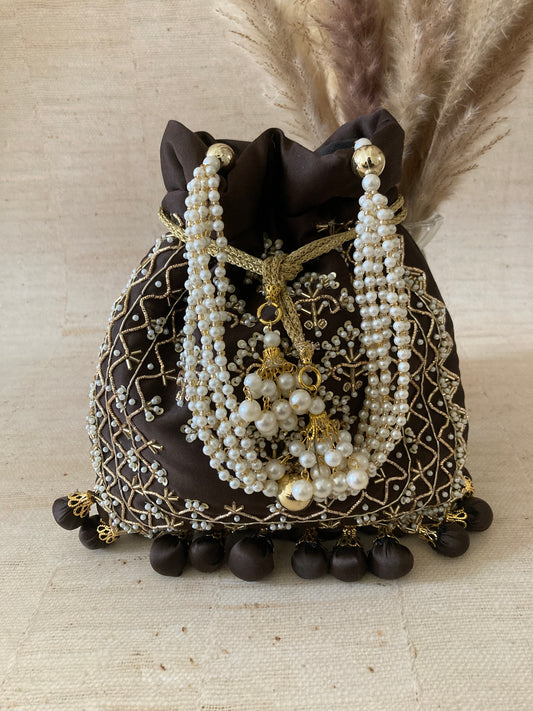 Aaliyah Brown Satin Potli Bag (ST966)