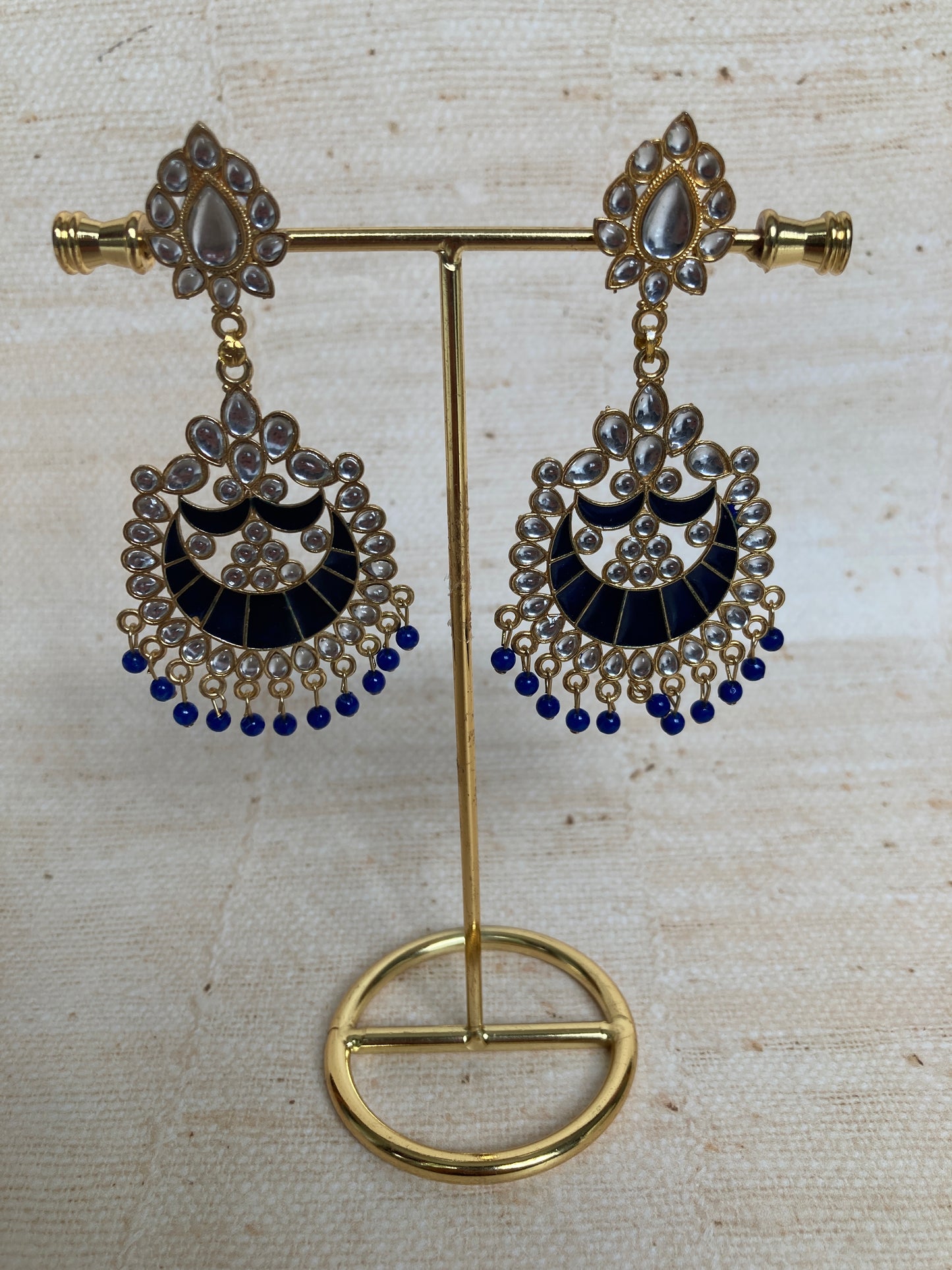 Blue Kundan Pearl Earrings Tikka Set (ST1157) (Silver)