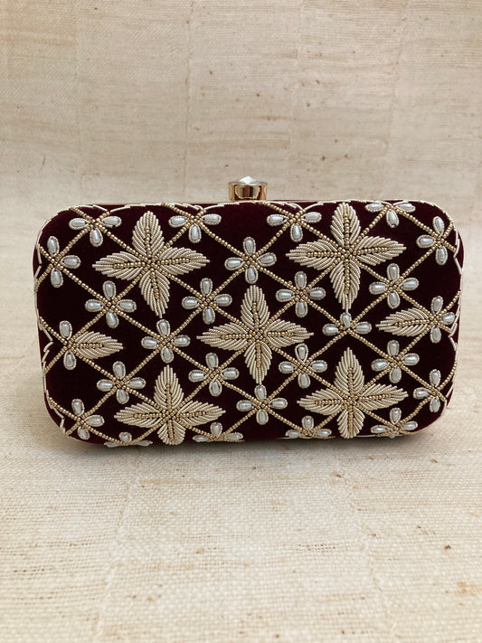 Punjab Velvet Rectangular Clutch (Maroon) (ST133)