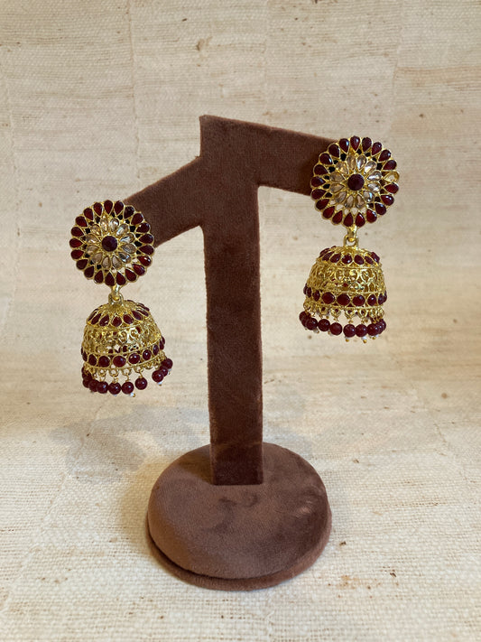 SALE Chand Jhumka Earrings (ST237) (Maroon)